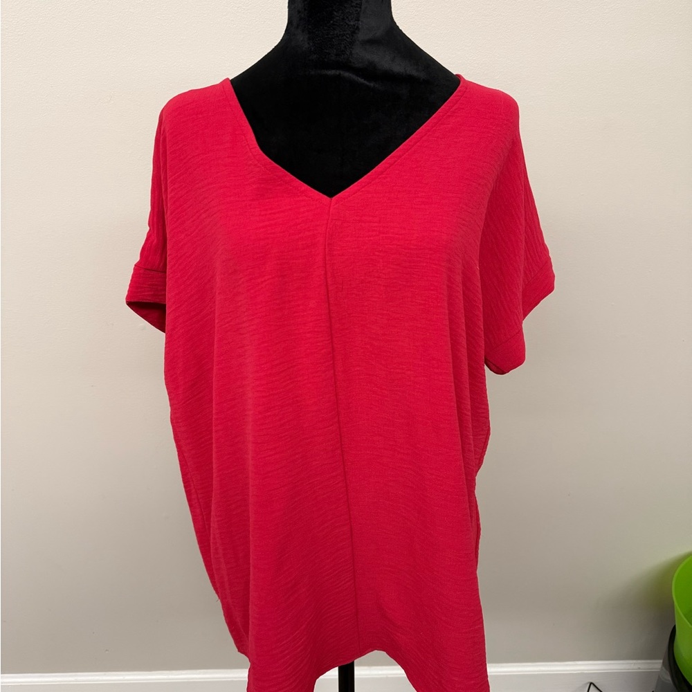 Women's Red V-Neck Top